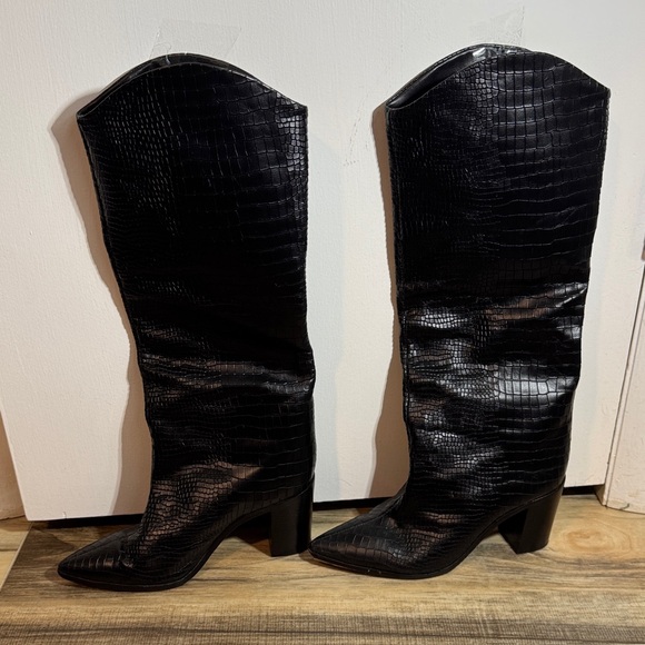 Schutz Croco-Embossed Leather Knee-High Boots | Size 8.5 - Picture 5 of 10